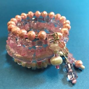 Pink Rose Memory Wrap Bracelet with Charm Dangles